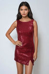 Love Spell Boatneck Sequin Mini Dress - Wine