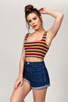 Sure Thing Wine Multi Striped Ribbed Tank