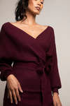 Rachael Wine Wrap Tie Bodycon Sweater Dress
