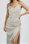Serve Looks Satin Wrap Midi Dress - Apricot