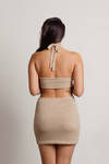 Just The Thing Beige Halter Knot Cutout Bodycon Mini Dress