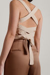 Stay Motivated Beige Ribbed Lace-Up Knit Cami Crop Top