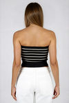 Act Cute Strapless Stripe Crop Top - Black