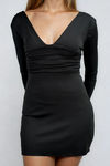 All Day Glam Plunge Backless Mini Dress - Black