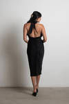 Anabella Black Satin Halter Backless Bodycon Midi Dress