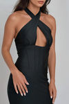 Bad Romance Corset Halter Maxi Dress - Black