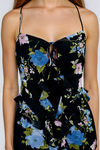 Floral Grace Ruffled Lace Up Maxi Dress - Black Blue