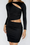 Born to Shine Cutout Long Sleeve Mini Dress - Black
