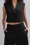 Casual Luxe Collared Top and Wide Leg Pants Set - Black