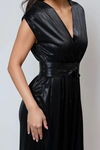 Daylight Glow Belted Metallic Maxi Dress - Black