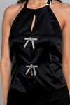 Fearlessly Feminine Satin Halter Top - Black