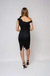 Feather Touch Ruffle Bodycon Midi Dress - Black