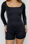 Fit Mood Long Sleeve Square Neck Romper - Black