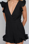 Flirty Flair Ruffle Romper - Black