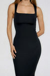 Glow Getter Square Neck Bodycon Midi Dress - Black