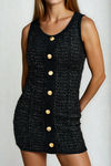 Golden Charm Tweed Button Mini Dress - Black Gold