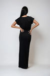 Invisible String Wrap Slit Maxi Dress - Black