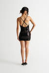 Jennie Black Sequins Cowl Neck Mini Bodycon Dress