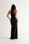 Lucia Black Draped Bustier Corset Slit Maxi Dress