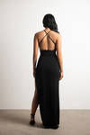 Midnight Hour Black High Slit Mesh Paneled Maxi Dress