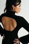 Miya Black Open Back Long Sleeve Sweater Mini Dress