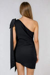 Moonlight Glow One Shoulder Bow Mini Dress - Black