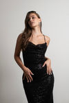 My Turn Black Sequins Cowl Neck Maxi Dress