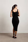 Not That Serious Black Ruched Bodycon Midi Dress