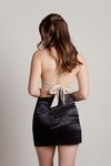 Oia Black Satin Floral Jacquard Slit Bodycon Mini Skirt