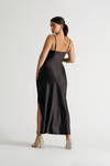 Our Moment Black Cowl Neck Satin Slit Maxi Dress