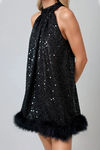 Play On Feather Sequin Mini Dress - Black