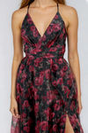 Warm Whisper Floral Organza Maxi Dress - Black Red