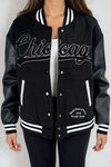 Signature Edge Snap Button Embroidery Varsity Jacket - Black
