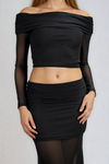 Simply Irresistible Off Shoulder Crop Top and Maxi Skirt Set - Black