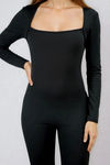 Slay Fit Long Sleeve Square Neck Jumpsuit - Black