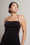 Slip Off Black Side Ruched Open Back Bodycon Mini Dress