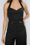 Smart Move Gold Trim Halter Jumpsuit - Black