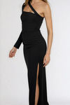 Soft Seduction One Shoulder Slit Maxi Dress - Black
