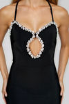 Spotlight Ready Crystal Keyhole Bodycon Maxi Dress - Black