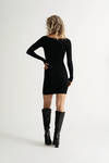 Still Here Black Ribbed Long Sleeve Bodycon Mini Dress