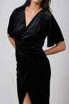 Stuck With You Velvet Wrap Midi Dress - Black