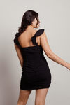Sunny Days Black Deep V Button Ruffled Bodycon Mini Dress