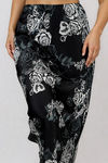 Tender Glow Floral Satin Midi Skirt - Black