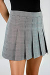 Sweet Swirl Pleated Plaid Mini Skirt - Black White