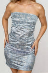 Daring in Silk Strapless Bodycon Mini Dress - Blue