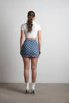 Game On Blue Checkered Bodycon Mini Skirt