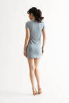 Kathleen Blue Ruched Collared Bodycon Mini Dress