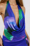 Blushing Bloom Cowl Backless Maxi Dress - Blue Multi