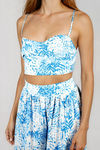 Pack Light Print Smocked Cropped Top & Pants Set - Blue