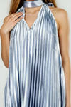 All the Spark Halter Pleated Maxi Dress - Blue Silver